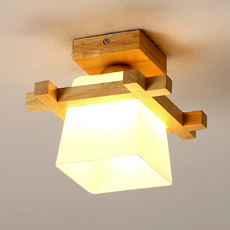 Plafonnier en bois moderne simplicité, plafonnier à 1 lumière pour chambre à coucher Clearhalo
