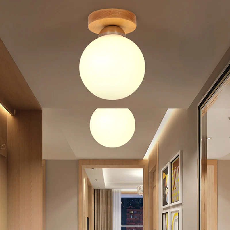 Plafonnier en bois moderne simplicité, plafonnier à 1 lumière pour chambre à coucher Clearhalo