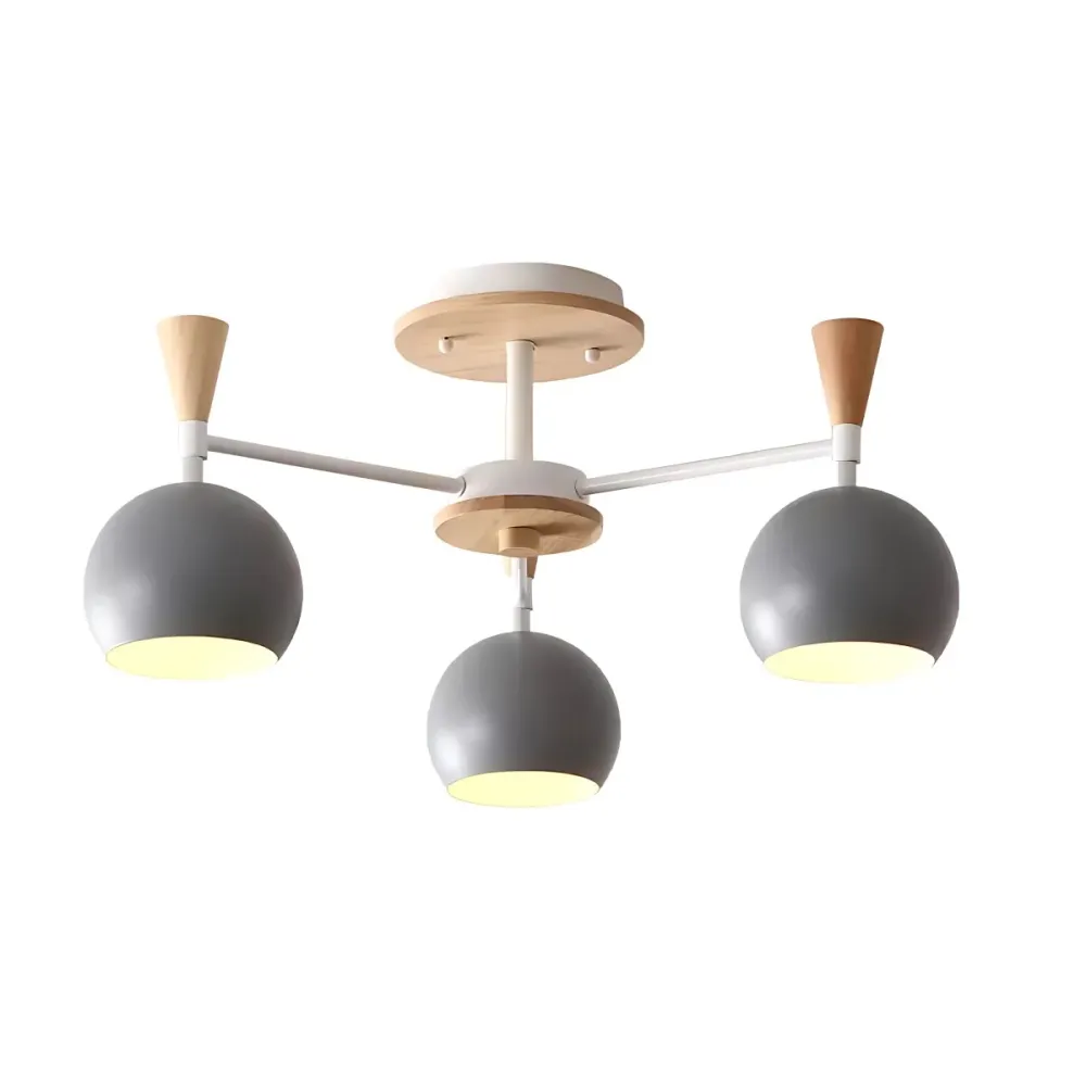 Plafonnier en bois et métal, éclairage semi-encastré à 3 lumières avec abat-jour orbe pour chambre d'enfants de style nord...