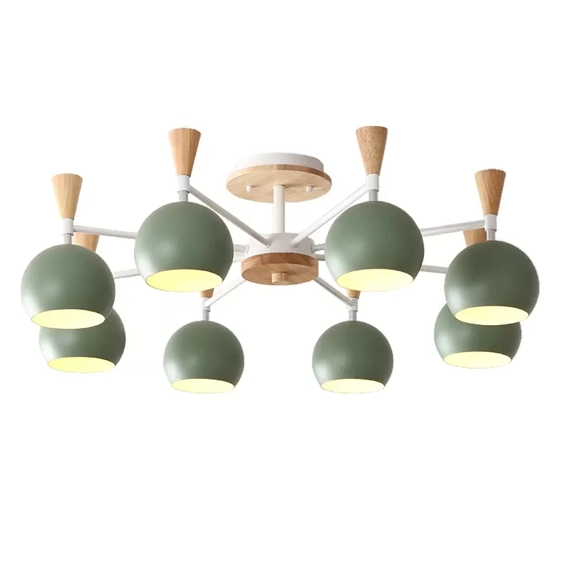 Plafonnier en bois et métal, éclairage semi-encastré à 3 lumières avec abat-jour orbe pour chambre d'enfants de style nord...