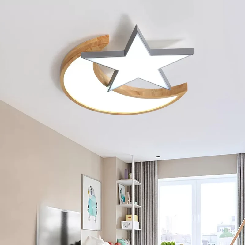 Plafonnier en bois étoile lune plafonnier de Style nordique pour chambre de salle de soins infirmiers Clearhalo