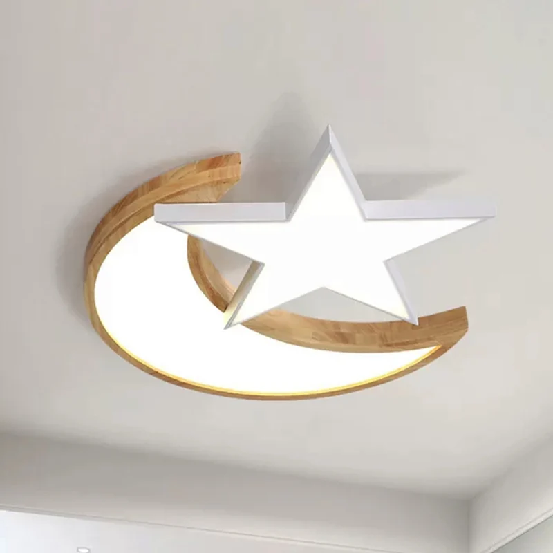 Plafonnier en bois étoile lune plafonnier de Style nordique pour chambre de salle de soins infirmiers Clearhalo