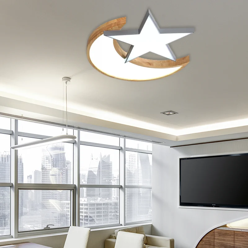Plafonnier en bois étoile lune plafonnier de Style nordique pour chambre de salle de soins infirmiers Clearhalo