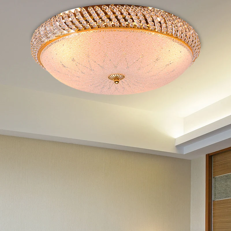 Plafonnier bol de chambre à coucher en cristal Style Vintage 4 ampoules plafonnier doré avec diffuseur en verre dépoli Cle...