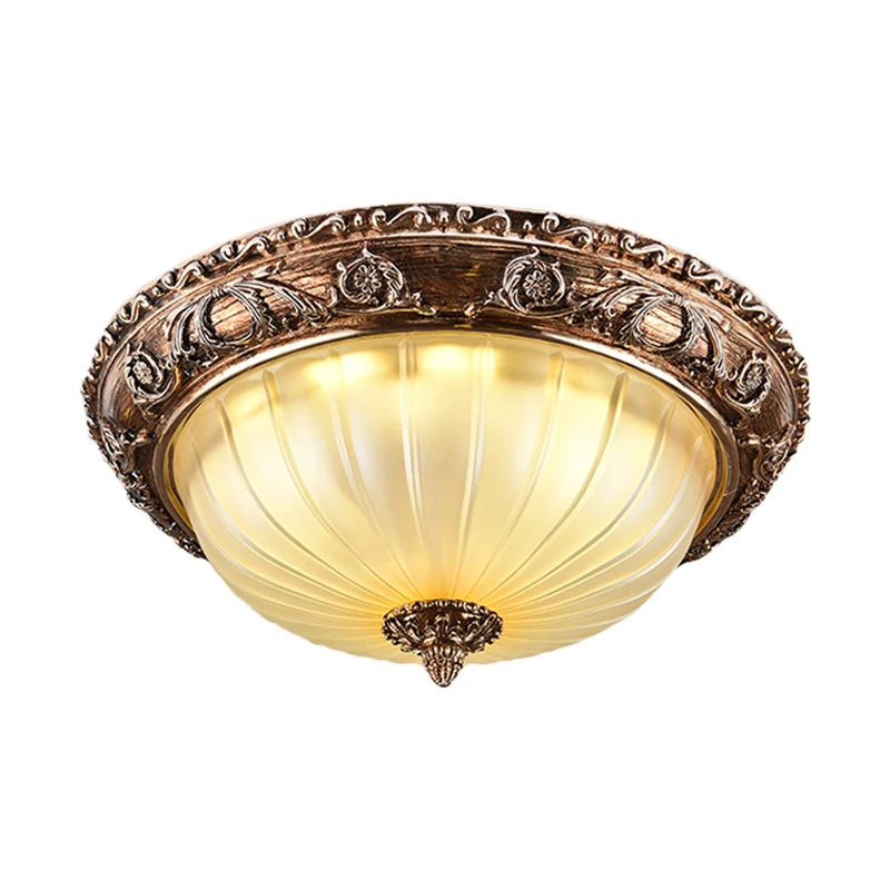 Plafonnier à bol traditionnel en verre dépoli nervuré 14"/16"/19,5" W LED encastré en marron Clearhalo