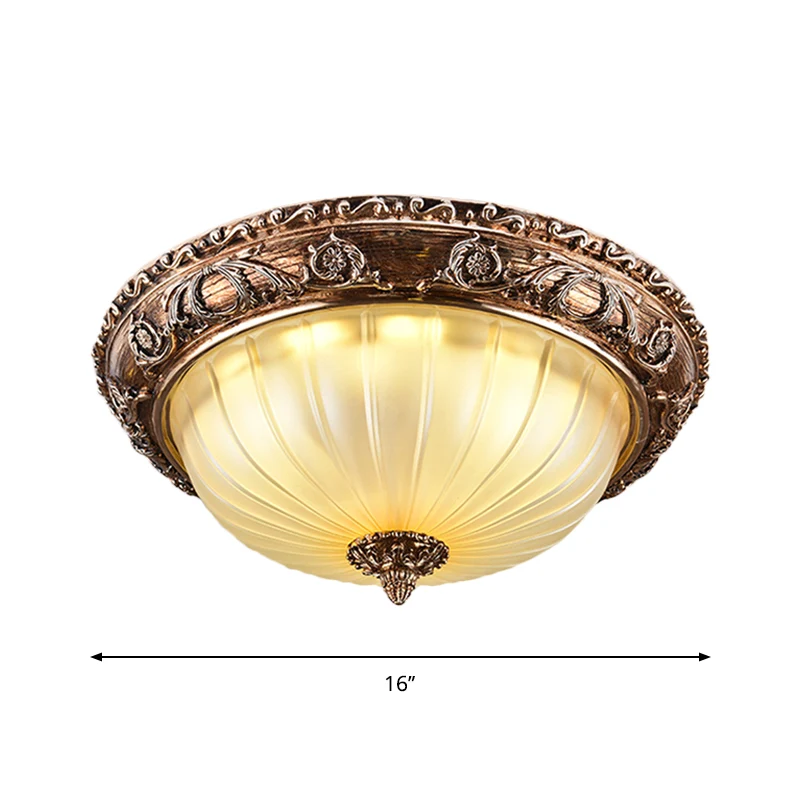 Plafonnier à bol traditionnel en verre dépoli nervuré 14"/16"/19,5" W LED encastré en marron Clearhalo