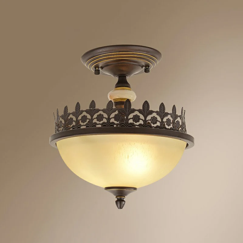 Plafonnier bol vintage en verre givré, éclairage semi-encastré avec cadre en filigrane marron Clearhalo