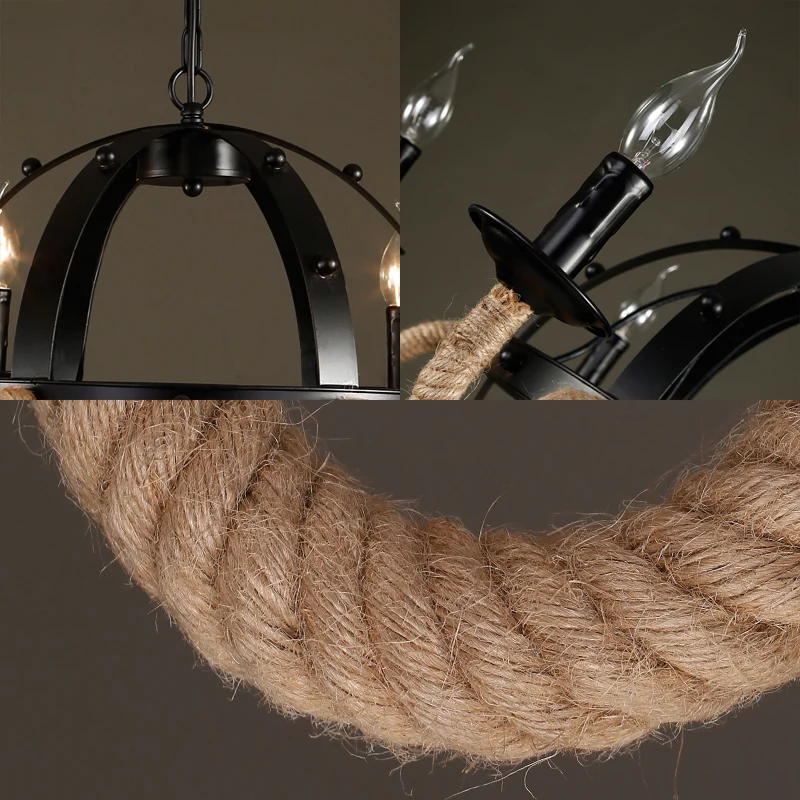 Plafonnier à 6 bougies en métal noir, luminaire décoratif d'intérieur, idéal pour une salle à manger Clearhalo