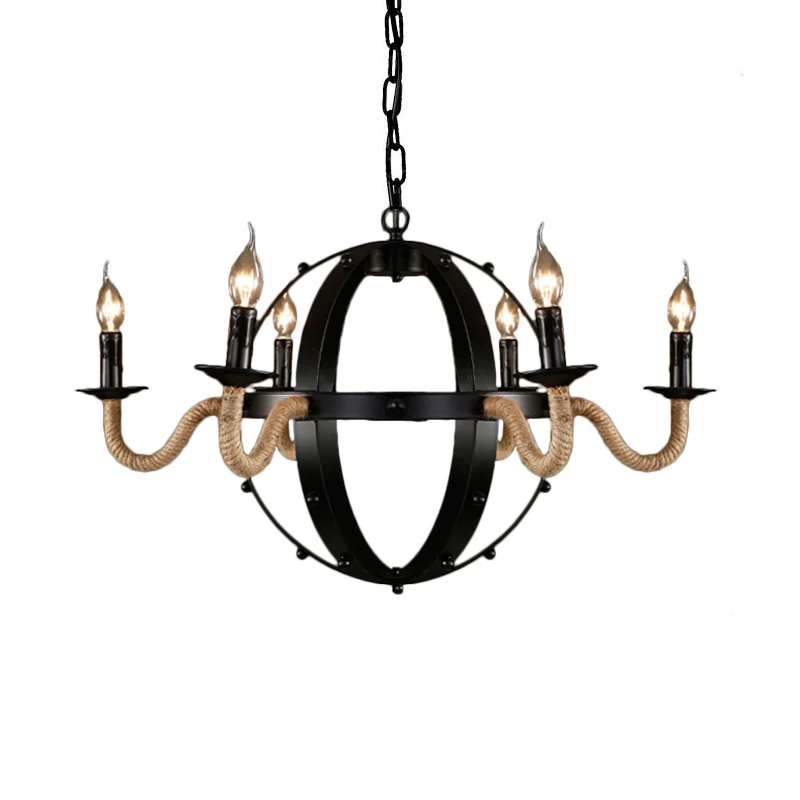 Plafonnier à 6 bougies en métal noir, luminaire décoratif d'intérieur, idéal pour une salle à manger Clearhalo