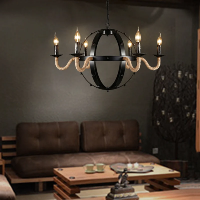 Plafonnier à 6 bougies en métal noir, luminaire décoratif d'intérieur, idéal pour une salle à manger Clearhalo