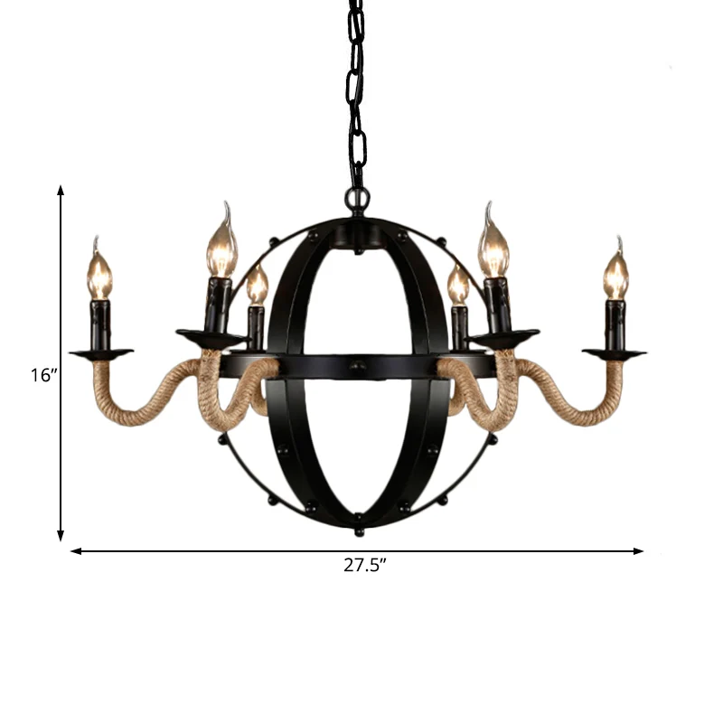 Plafonnier à 6 bougies en métal noir, luminaire décoratif d'intérieur, idéal pour une salle à manger Clearhalo