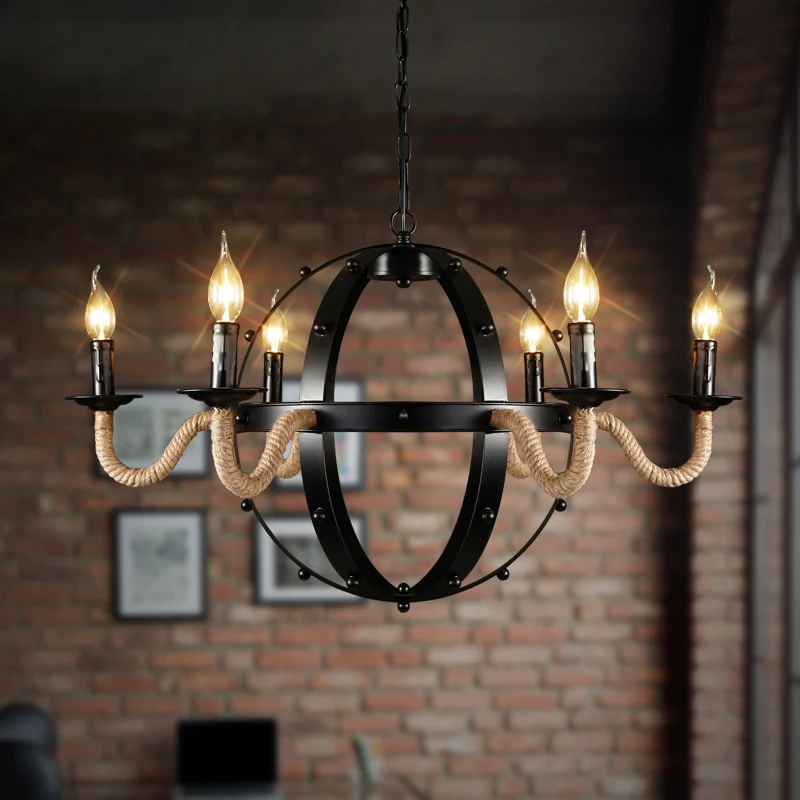 Plafonnier à 6 bougies en métal noir, luminaire décoratif d'intérieur, idéal pour une salle à manger Clearhalo
