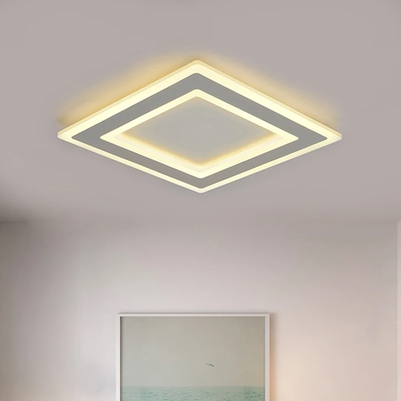 Plafonnier à cadre carré minimaliste LED métallique éclairage encastré de chambre à coucher blanc en lumière chaude/blanch...