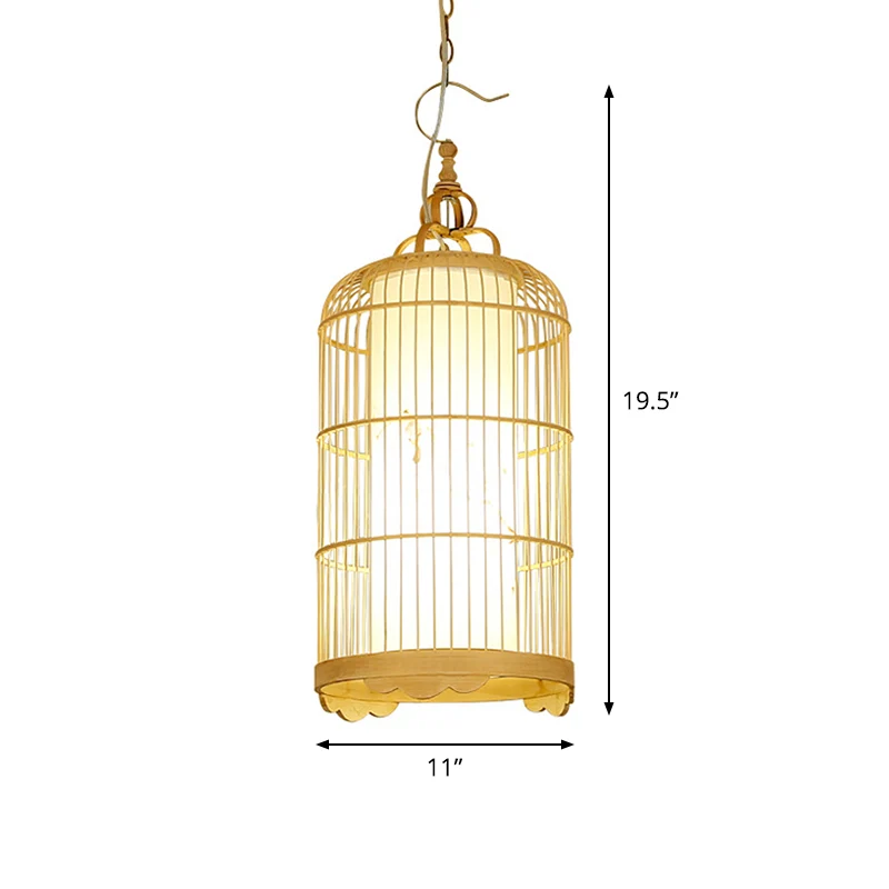 Plafonnier cage à oiseaux en bambou pour salle à manger, 9,5"/14"/16" de large, luminaire suspendu asiatique à 1 lumière,...