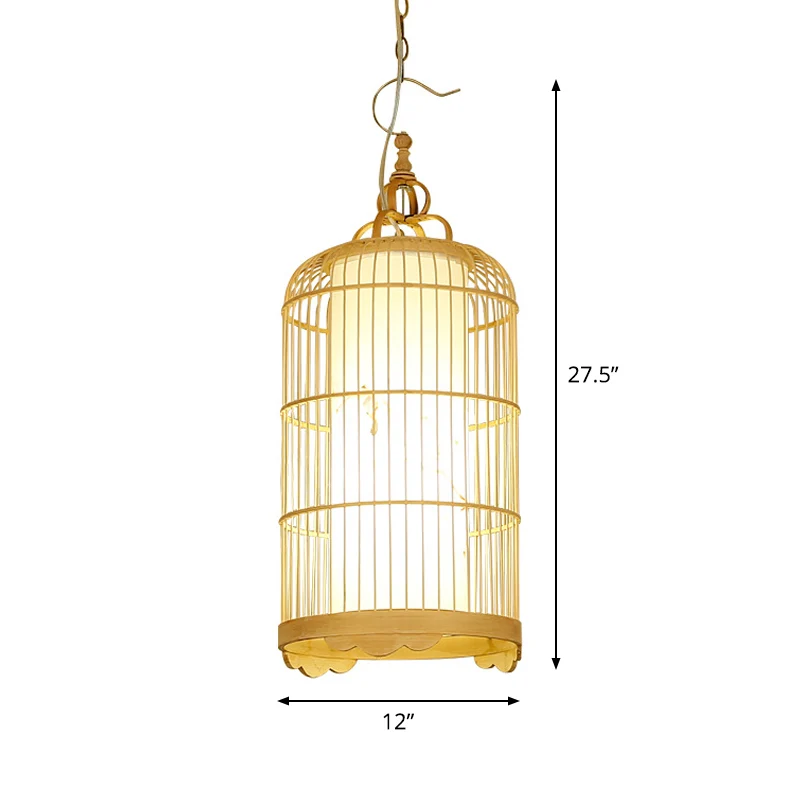 Plafonnier cage à oiseaux en bambou pour salle à manger, 9,5"/14"/16" de large, luminaire suspendu asiatique à 1 lumière,...