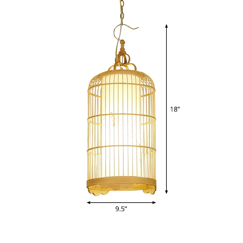 Plafonnier cage à oiseaux en bambou pour salle à manger, 9,5"/14"/16" de large, luminaire suspendu asiatique à 1 lumière,...