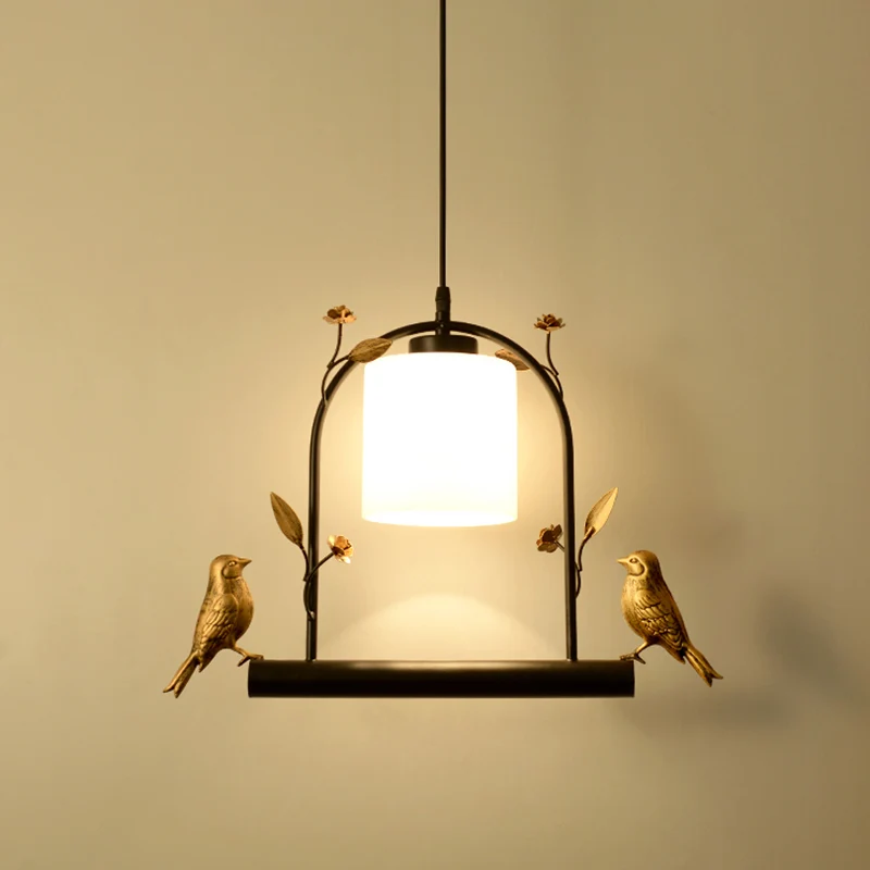 Plafonnier cage à oiseaux moderniste en métal, 1 tête, suspension noire et dorée avec abat-jour cylindrique en verre crème...