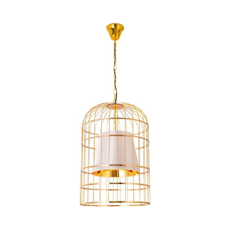 Plafonnier cage à oiseaux noir/blanc, pendentif minimaliste en métal à 1 lumière pour salle à manger avec abat-jour coniqu...