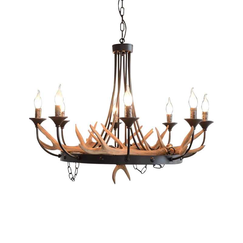 Plafonnier candélabre en résine Cottage, lustre suspendu à 8 ampoules pour salle à manger, noir Clearhalo