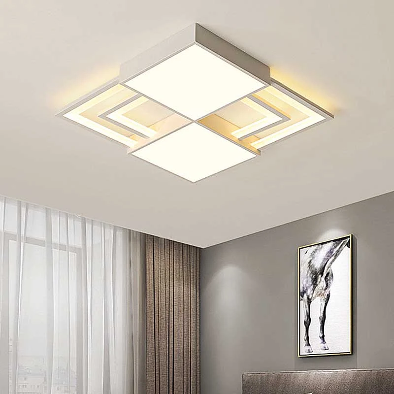 Plafonnier carré en acrylique blanc 16,5"/20,5" W, plafonnier LED moderniste en lumière chaude/blanche Clearhalo