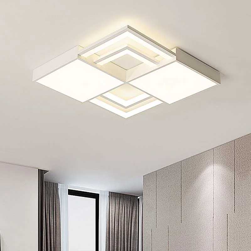 Plafonnier carré en acrylique blanc 16,5"/20,5" W, plafonnier LED moderniste en lumière chaude/blanche Clearhalo