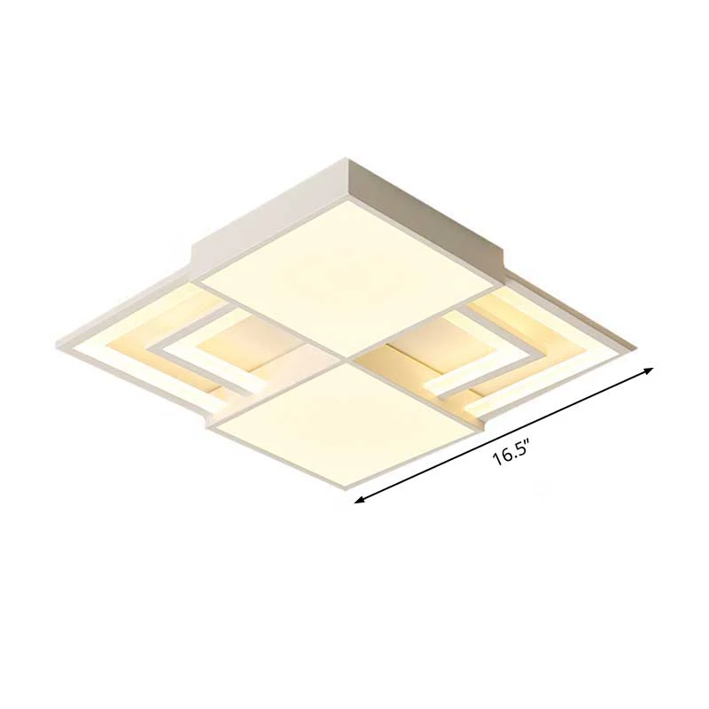 Plafonnier carré en acrylique blanc 16,5"/20,5" W, plafonnier LED moderniste en lumière chaude/blanche Clearhalo