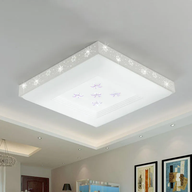 Plafonnier carré blanc modernisme LED en métal, lumière blanche/chaude/3 couleurs avec motif floral Clearhalo