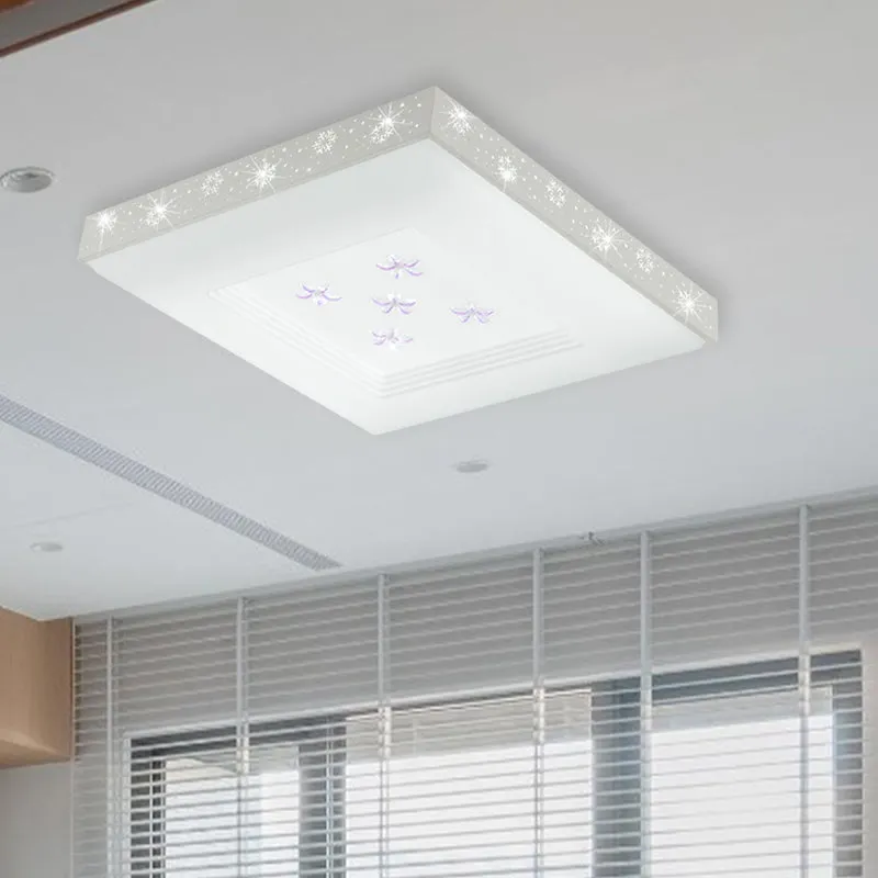 Plafonnier carré blanc modernisme LED en métal, lumière blanche/chaude/3 couleurs avec motif floral Clearhalo