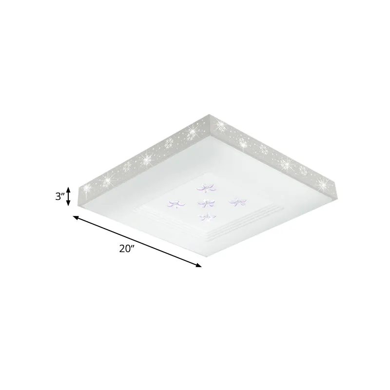 Plafonnier carré blanc modernisme LED en métal, lumière blanche/chaude/3 couleurs avec motif floral Clearhalo