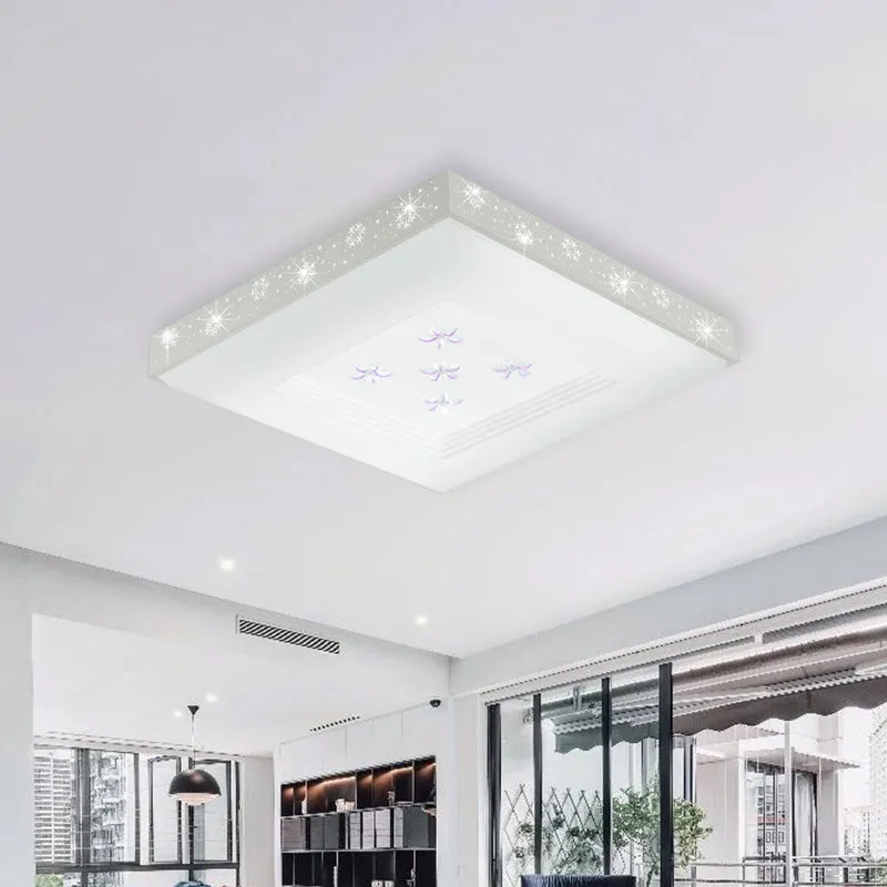 Plafonnier carré blanc modernisme LED en métal, lumière blanche/chaude/3 couleurs avec motif floral Clearhalo