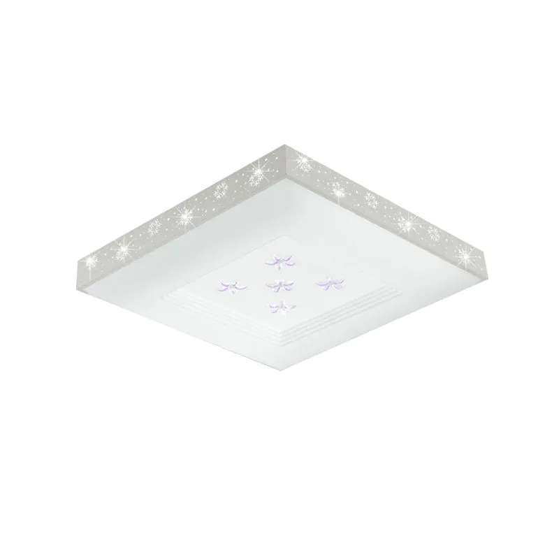 Plafonnier carré blanc modernisme LED en métal, lumière blanche/chaude/3 couleurs avec motif floral Clearhalo