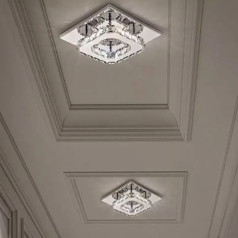 Plafonnier carré en cristal clair contemporain LED Chrome éclairage encastré pour porche Clearhalo
