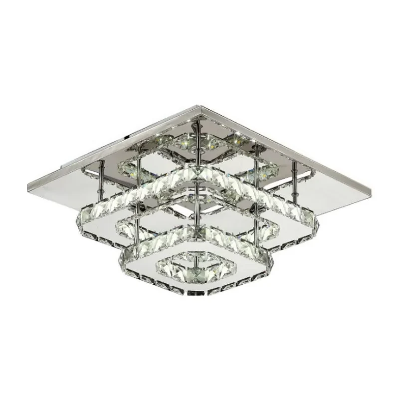 Plafonnier carré en cristal clair contemporain LED Chrome éclairage encastré pour porche Clearhalo