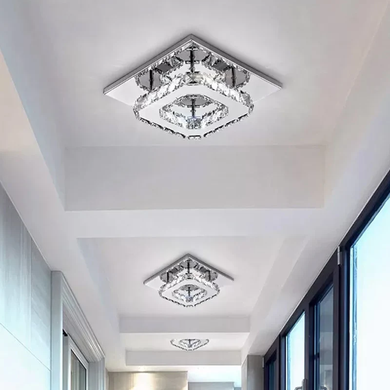 Plafonnier carré en cristal clair contemporain LED Chrome éclairage encastré pour porche Clearhalo
