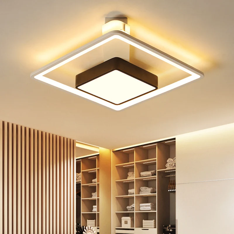 Plafonnier carré en fer 16"/19,5" W, éclairage encastré minimaliste à LED noir et blanc, lumière blanche/chaude Clearhalo