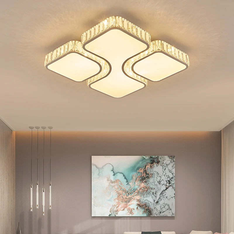 Plafonnier carré moderne avec cristal déco acrylique blanc LED plafonnier pour couloir Clearhalo