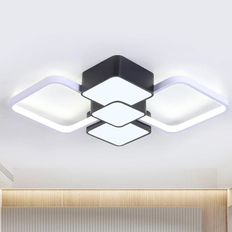 Plafonnier carré moderniste en acrylique LED noir/noir-blanc, luminaire de plafond en lumière chaude/blanche, 18"/21,5" de...