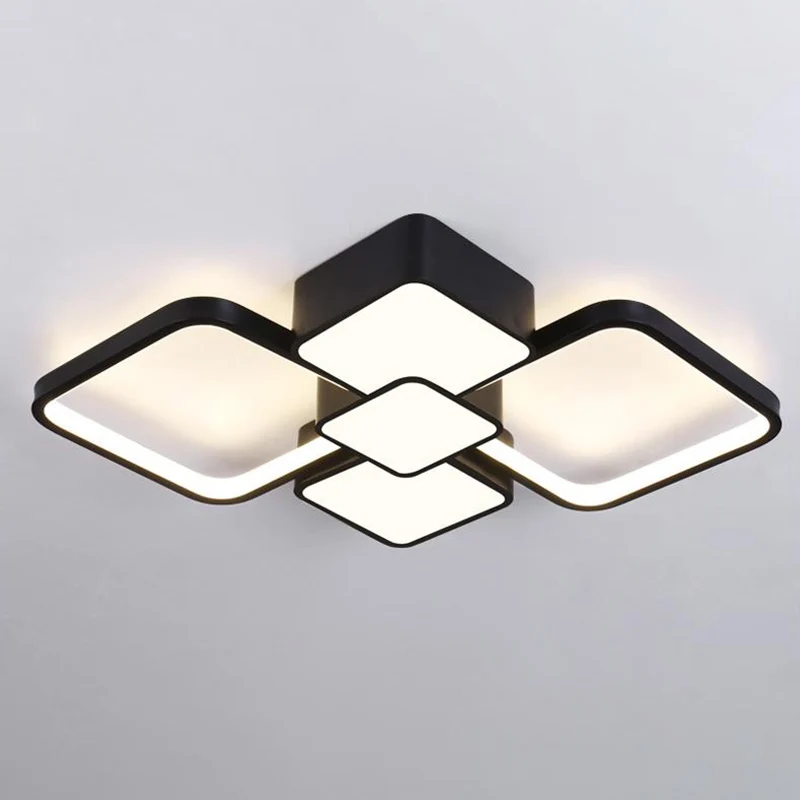 Plafonnier carré moderniste en acrylique LED noir/noir-blanc, luminaire de plafond en lumière chaude/blanche, 18"/21,5" de...