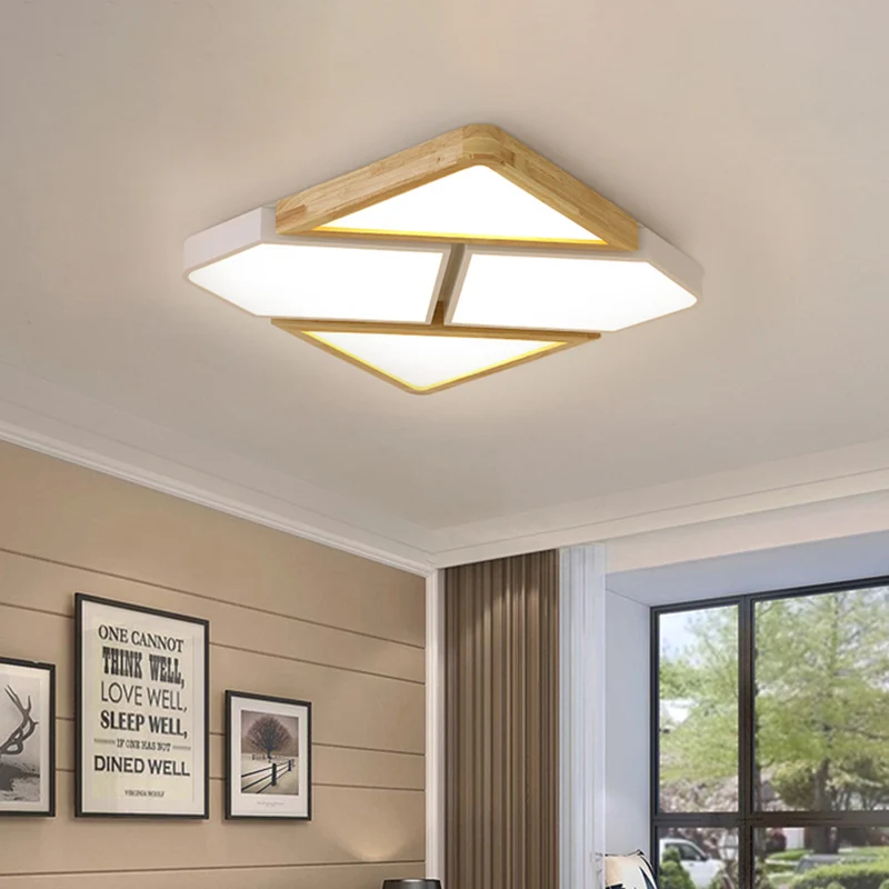 Plafonnier carré épissé gris/blanc/vert en bois et métal nordique 18"/21,5"/34,5" de large Plafonnier LED pour chambre à c...
