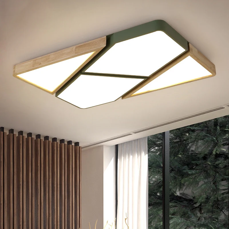 Plafonnier carré épissé gris/blanc/vert en bois et métal nordique 18"/21,5"/34,5" de large Plafonnier LED pour chambre à c...