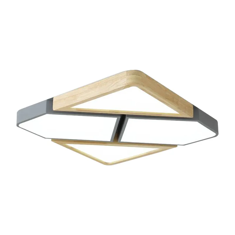 Plafonnier carré épissé gris/blanc/vert en bois et métal nordique 18"/21,5"/34,5" de large Plafonnier LED pour chambre à c...
