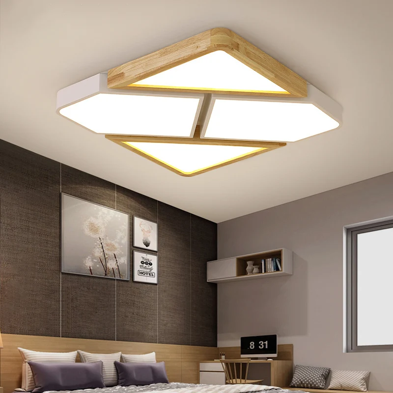 Plafonnier carré épissé gris/blanc/vert en bois et métal nordique 18"/21,5"/34,5" de large Plafonnier LED pour chambre à c...