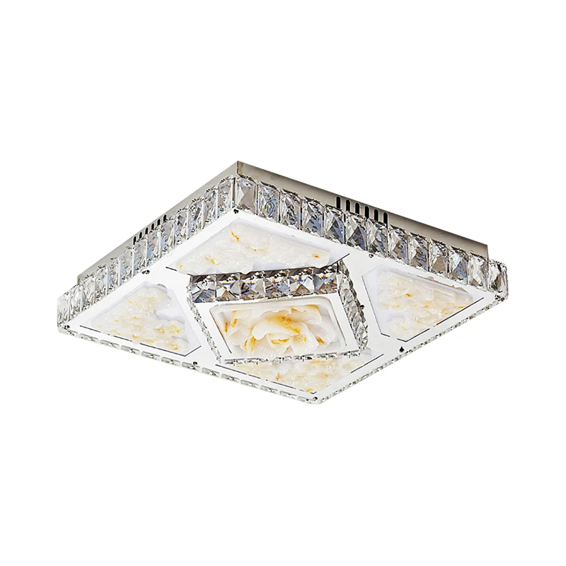 Plafonnier carré pour chambre à coucher, plafonnier LED Simplicity en cristal taillé à la main avec motif Jade Lotus en ch...
