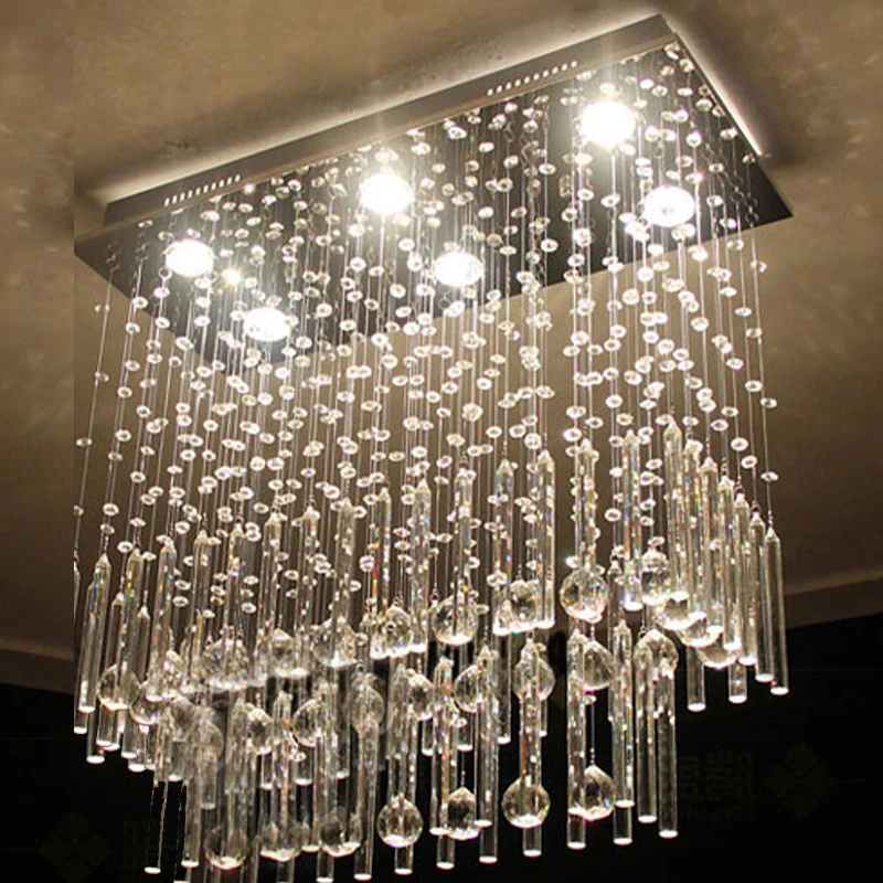 Plafonnier en Cascade de cristal clair, 6 lumières simples, en Nickel, luminaire proche du plafond, pour Restaurant Clearhalo