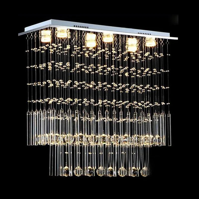 Plafonnier en Cascade de cristal clair, 6 lumières simples, en Nickel, luminaire proche du plafond, pour Restaurant Clearhalo