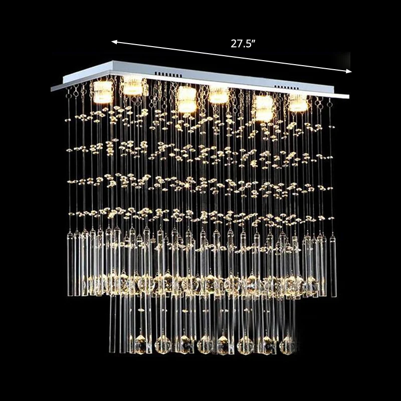 Plafonnier en Cascade de cristal clair, 6 lumières simples, en Nickel, luminaire proche du plafond, pour Restaurant Clearhalo