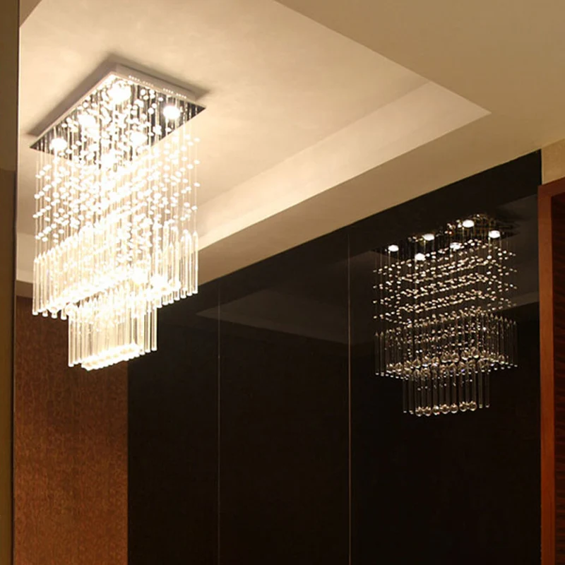 Plafonnier en Cascade de cristal clair, 6 lumières simples, en Nickel, luminaire proche du plafond, pour Restaurant Clearhalo