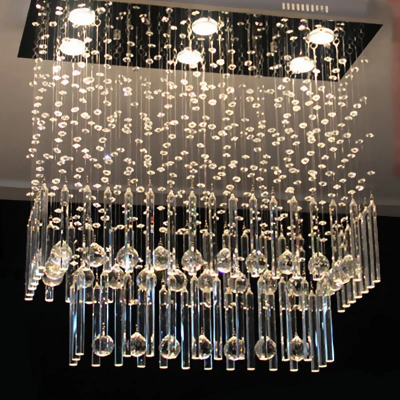 Plafonnier en Cascade de cristal clair, 6 lumières simples, en Nickel, luminaire proche du plafond, pour Restaurant Clearhalo
