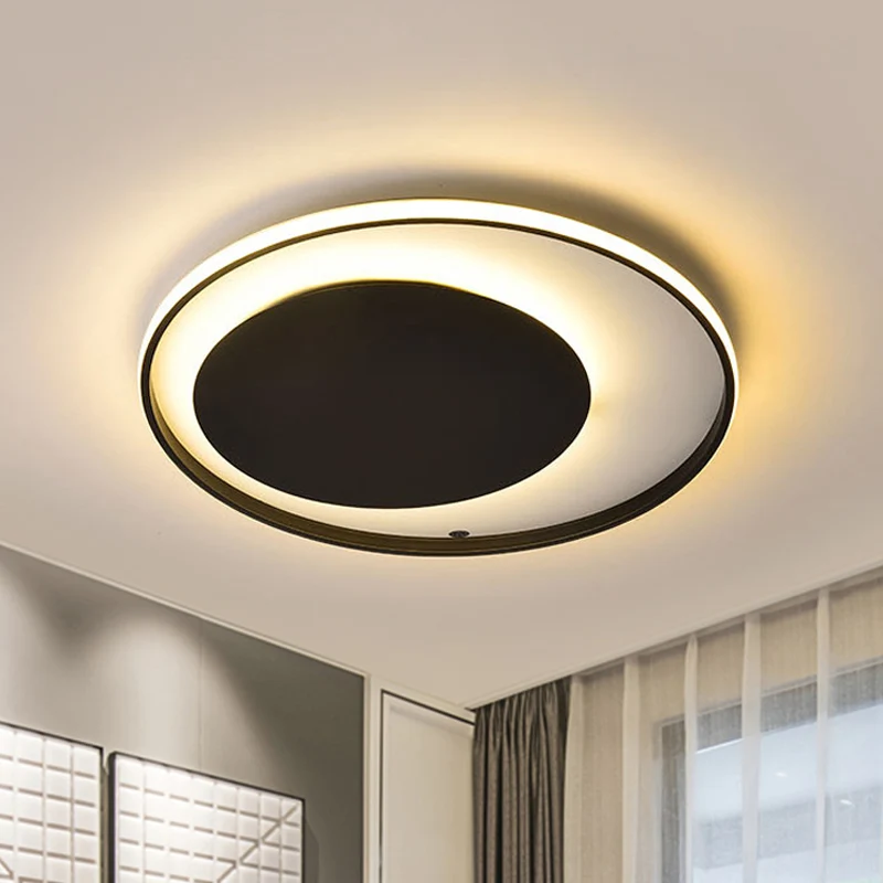 Plafonnier Cercle Noir Style Simple Acrylique 18"/23,5" Large Éclairage LED Encastré en Lumière Chaude/Blanche Clearhalo