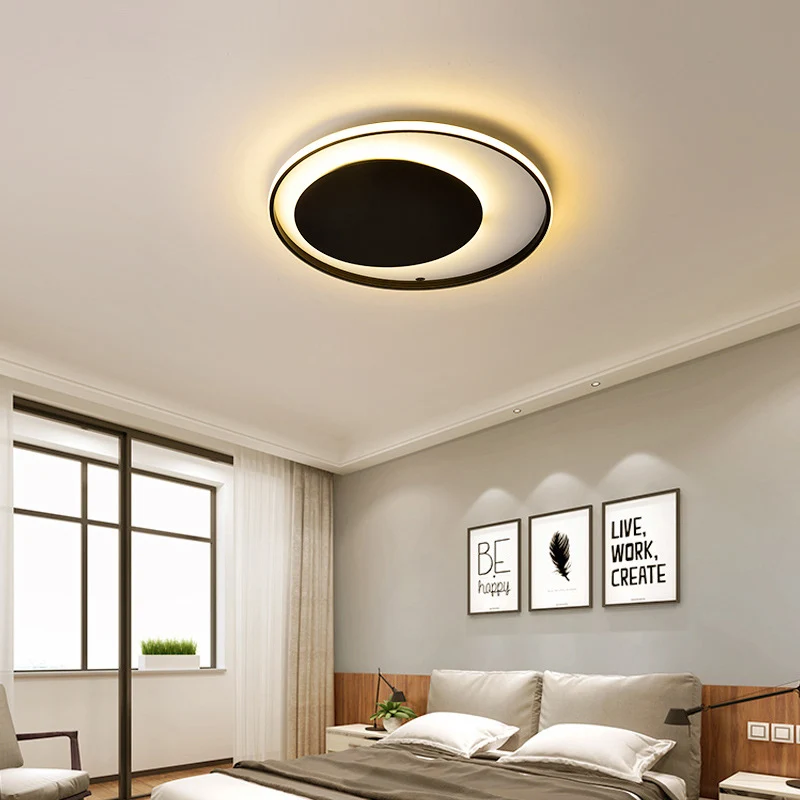 Plafonnier Cercle Noir Style Simple Acrylique 18"/23,5" Large Éclairage LED Encastré en Lumière Chaude/Blanche Clearhalo